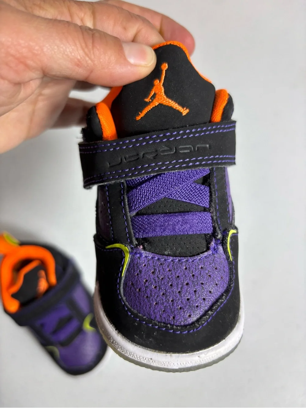 Air Jordan Flight 45 High sneakers black orange and purple infant size 4C